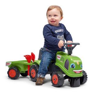 Porteur tracteur Claas avec remorque, pelle et râteau Falk Toys